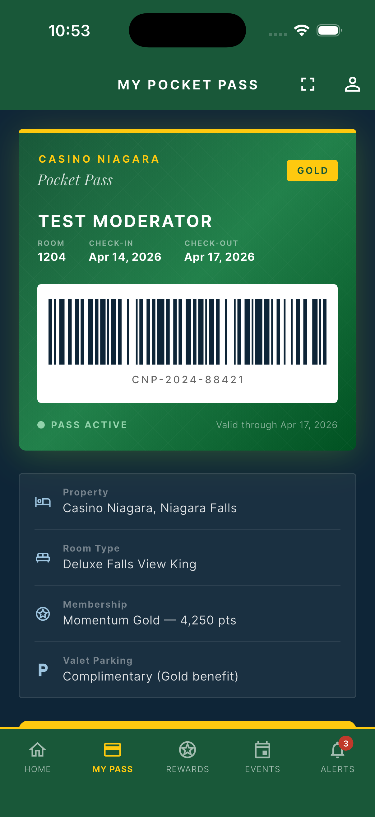 Loyalty rewards screen