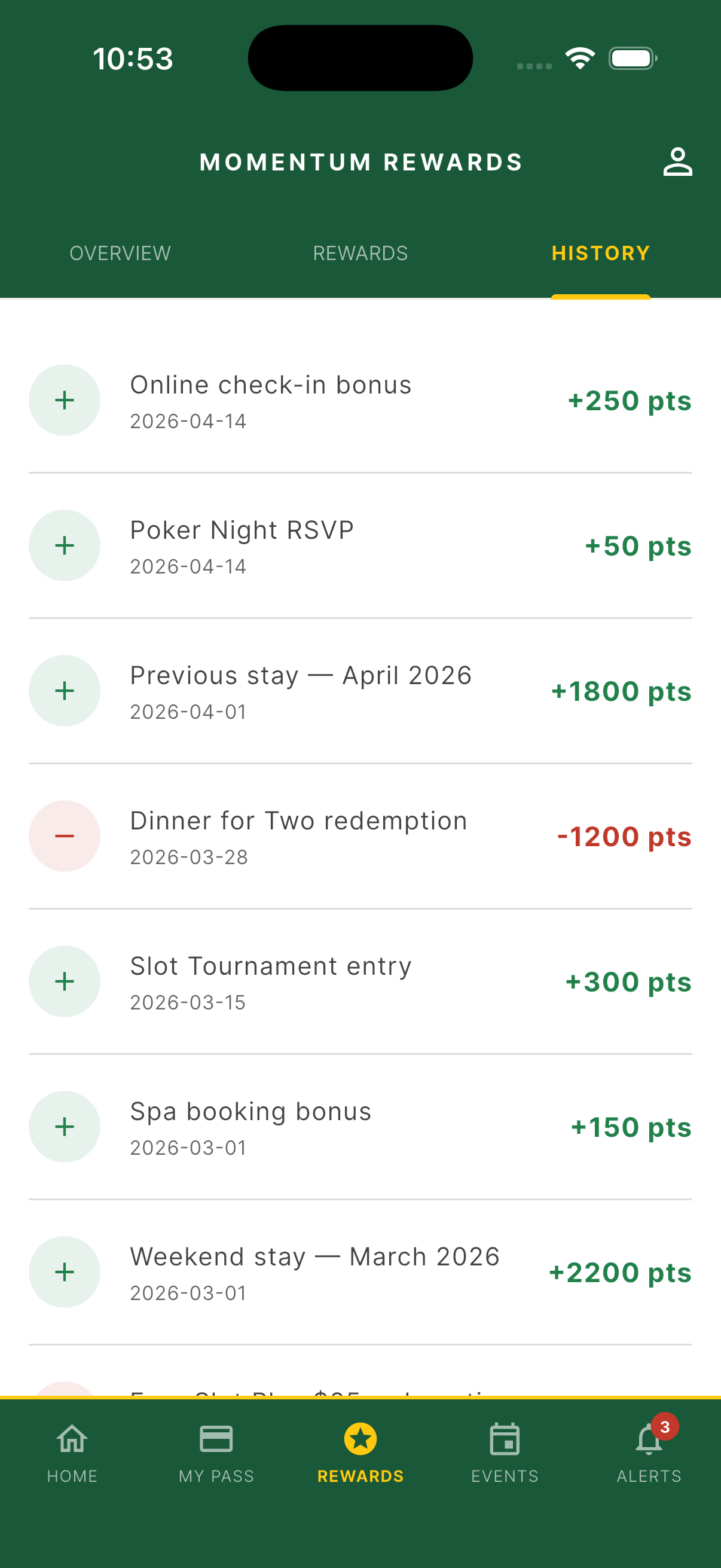 Event reservation screen